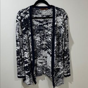 Belldini Women’s Open Cardigan Large Blue White Drape Sweater Coastal Knit